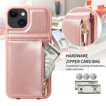 For iPhone 15 Crossbody Lanyard Zipper Wallet Leather Phone Case(Rose Gold) - iPhone 15 Cases by buy2fix | Online Shopping UK | buy2fix