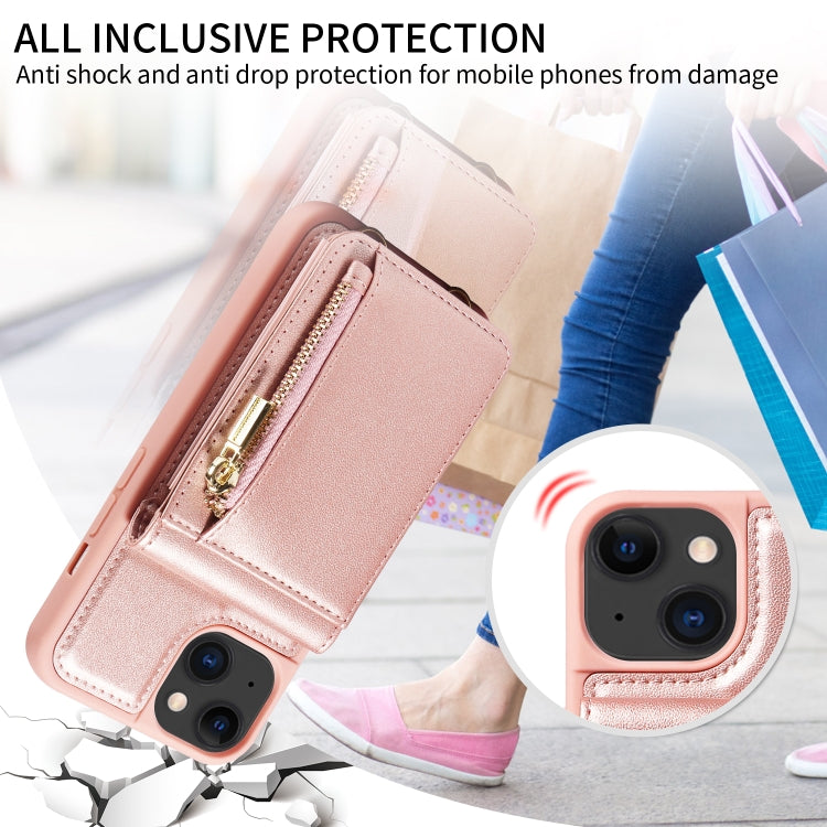 For iPhone 15 Crossbody Lanyard Zipper Wallet Leather Phone Case(Rose Gold) - iPhone 15 Cases by buy2fix | Online Shopping UK | buy2fix