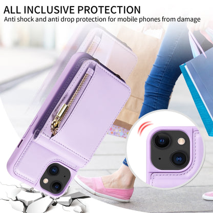 For iPhone 15 Crossbody Lanyard Zipper Wallet Leather Phone Case(Purple) - iPhone 15 Cases by buy2fix | Online Shopping UK | buy2fix