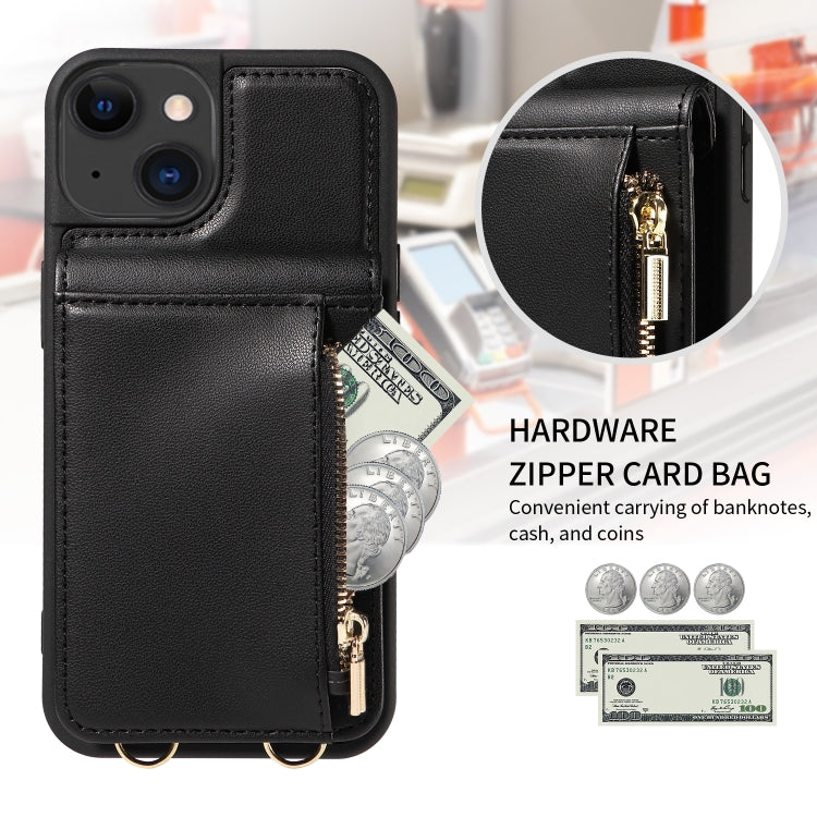 For iPhone 15 Crossbody Lanyard Zipper Wallet Leather Phone Case(Black) - iPhone 15 Cases by buy2fix | Online Shopping UK | buy2fix