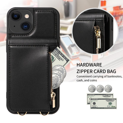 For iPhone 15 Crossbody Lanyard Zipper Wallet Leather Phone Case(Black) - iPhone 15 Cases by buy2fix | Online Shopping UK | buy2fix