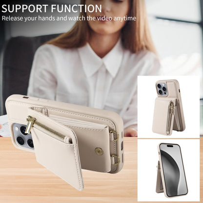 For iPhone 16 Pro Max Crossbody Lanyard Zipper Wallet Leather Phone Case(Beige) by buy2fix
