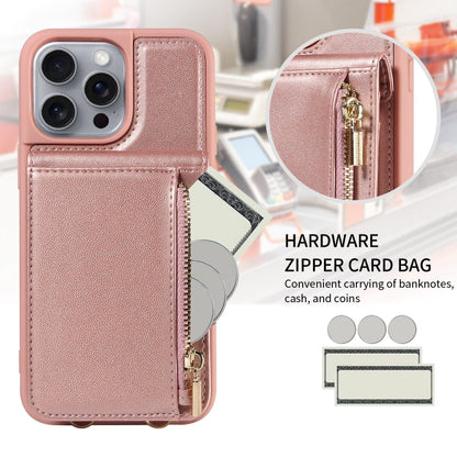 For iPhone 16 Pro Max Crossbody Lanyard Zipper Wallet Leather Phone Case(Rose Gold) by buy2fix