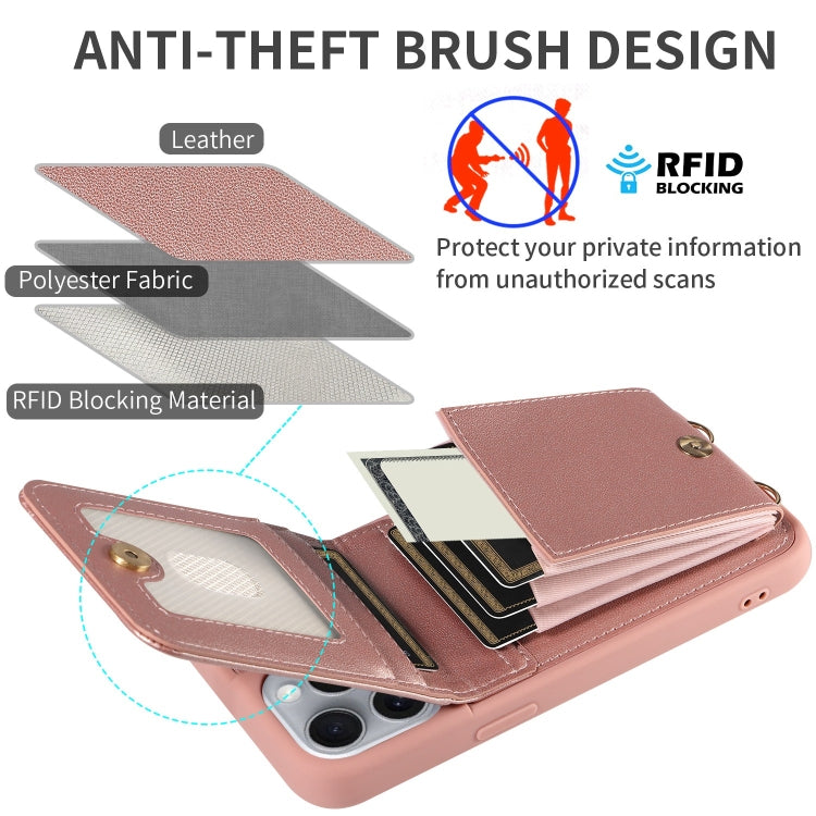 For iPhone 16 Pro Max Crossbody Lanyard Zipper Wallet Leather Phone Case(Rose Gold) by buy2fix