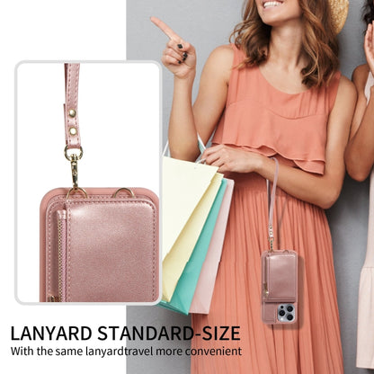 For iPhone 16 Pro Max Crossbody Lanyard Zipper Wallet Leather Phone Case(Rose Gold) by buy2fix