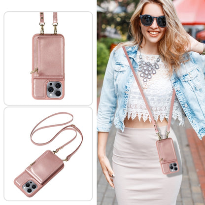For iPhone 16 Pro Max Crossbody Lanyard Zipper Wallet Leather Phone Case(Rose Gold) by buy2fix