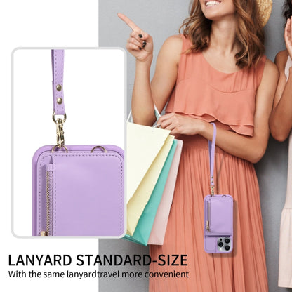 For iPhone 16 Pro Max Crossbody Lanyard Zipper Wallet Leather Phone Case(Purple) by buy2fix