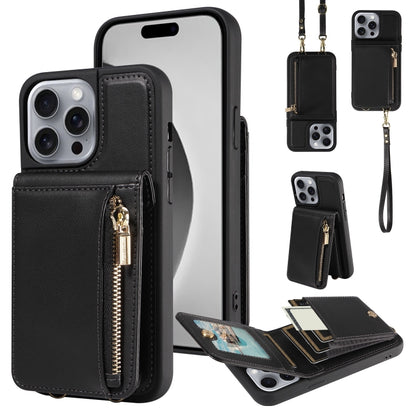 For iPhone 16 Pro Max Crossbody Lanyard Zipper Wallet Leather Phone Case(Black) by buy2fix