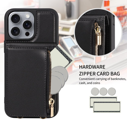 For iPhone 16 Pro Max Crossbody Lanyard Zipper Wallet Leather Phone Case(Black) by buy2fix