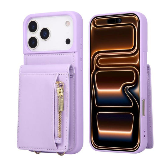 For iPhone 18 Pro Max / 17 Pro Max Crossbody Lanyard Zipper Wallet Leather Phone Case(Purple)