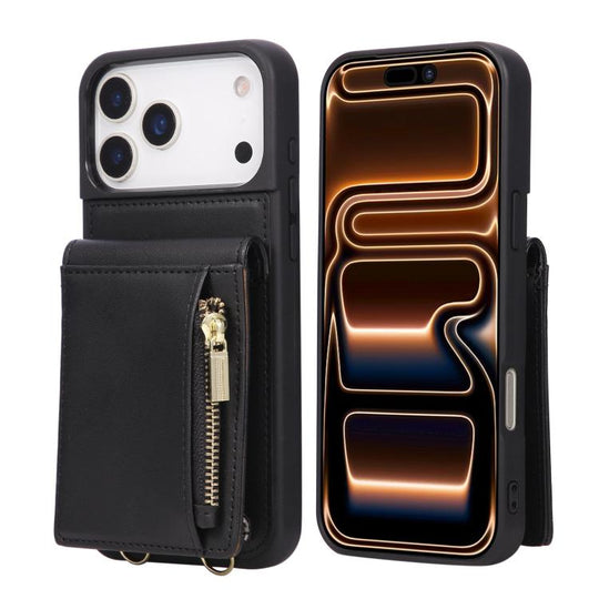 For iPhone 18 Pro Max / 17 Pro Max Crossbody Lanyard Zipper Wallet Leather Phone Case(Black)