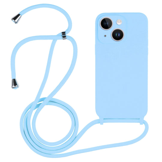 For iPhone 15 Crossbody Lanyard Liquid Silicone Case(Blue)
