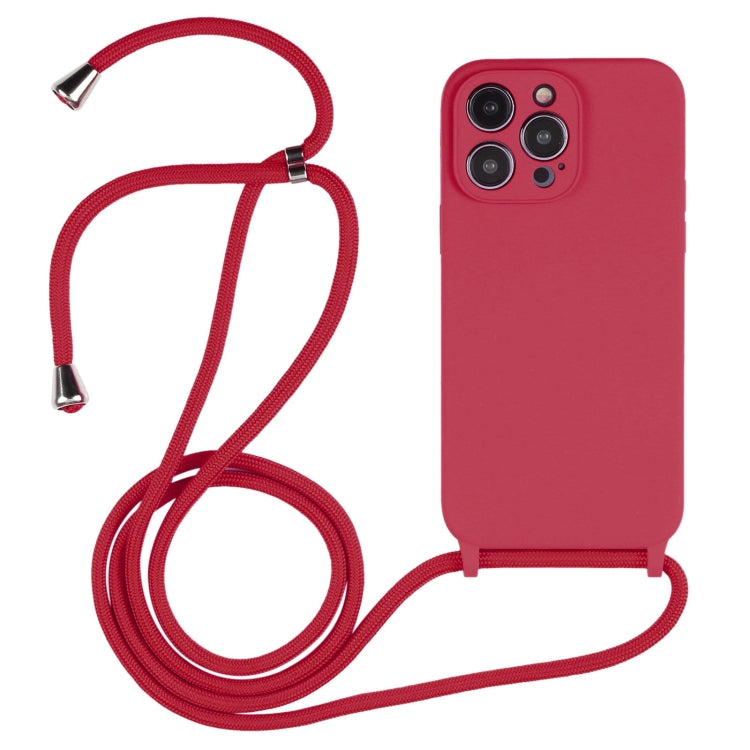For iPhone 16 Pro Max Crossbody Lanyard Liquid Silicone Case(Rose Red) by buy2fix