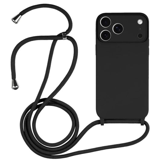 For iPhone 17 Pro Max Crossbody Lanyard Liquid Silicone Case(Black)