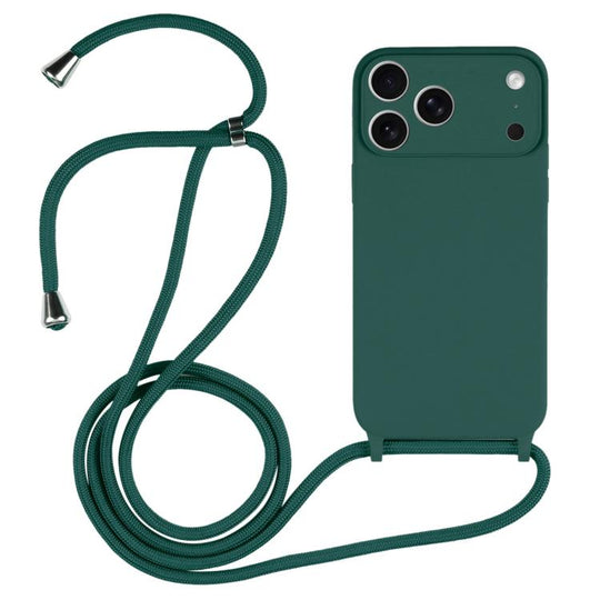 For iPhone 17 Pro Max Crossbody Lanyard Liquid Silicone Case(Pine Needle Green)