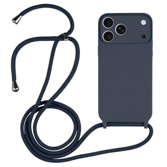 For iPhone 17 Pro Max Crossbody Lanyard Liquid Silicone Case(Midnight Blue)