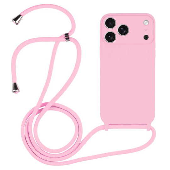 For iPhone 17 Pro Max Crossbody Lanyard Liquid Silicone Case(Pink)