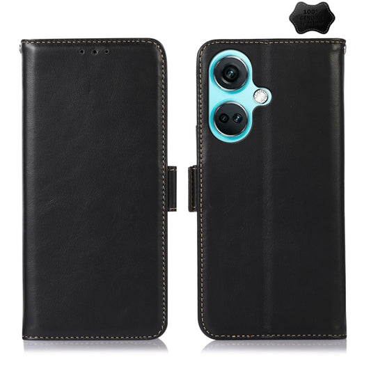 For OnePlus Nord CE3 5G Magnetic Crazy Horse Texture Genuine Leather RFID Phone Case(Black) - OnePlus Cases by buy2fix | Online Shopping UK | buy2fix