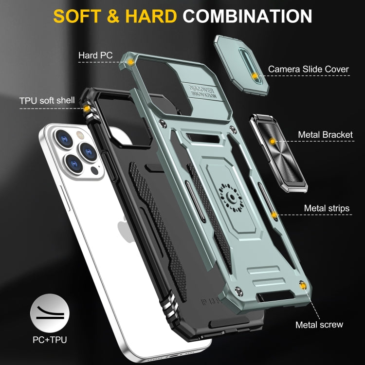 For iPhone 15 Pro Armor PC + TPU Camera Shield Phone Case(Alpine Green) - iPhone 15 Pro Cases by buy2fix | Online Shopping UK | buy2fix