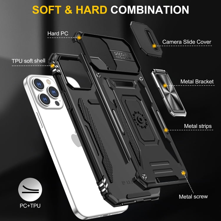 For iPhone 15 Pro Armor PC + TPU Camera Shield Phone Case(Black) - iPhone 15 Pro Cases by buy2fix | Online Shopping UK | buy2fix