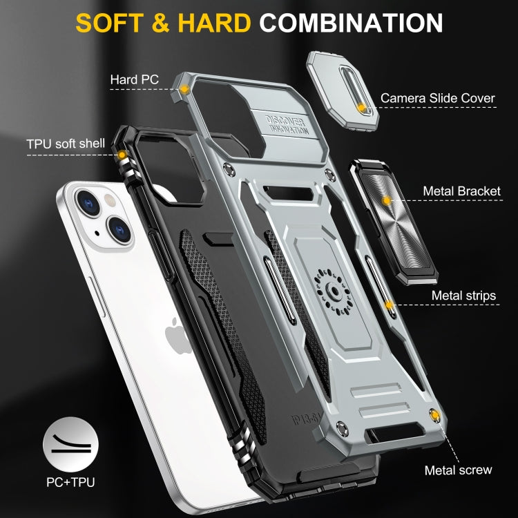 For iPhone 15 Armor PC + TPU Camera Shield Phone Case(Grey) - iPhone 15 Cases by buy2fix | Online Shopping UK | buy2fix