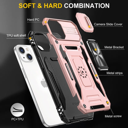 For iPhone 15 Armor PC + TPU Camera Shield Phone Case(Rose Gold) - iPhone 15 Cases by buy2fix | Online Shopping UK | buy2fix