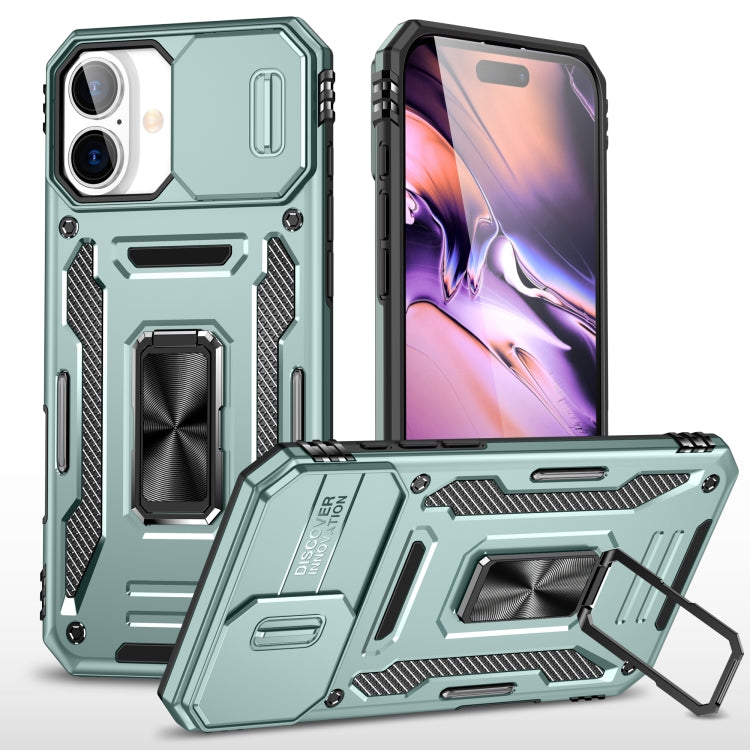 For iPhone 16 Armor PC + TPU Camera Shield Phone Case(Alpine Green) by buy2fix
