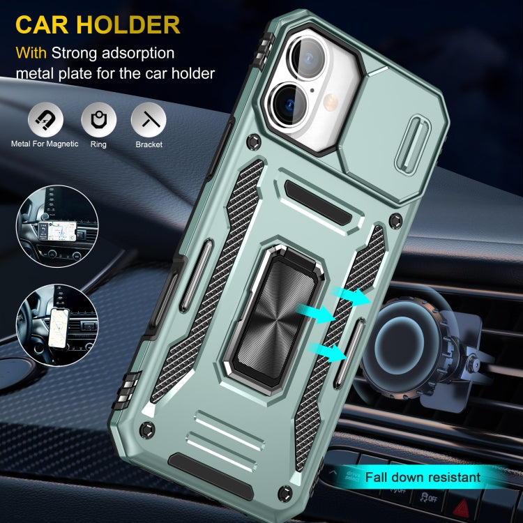 For iPhone 16 Armor PC + TPU Camera Shield Phone Case(Alpine Green) by buy2fix