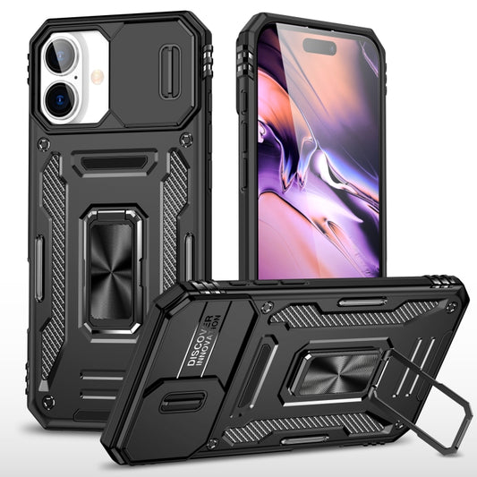 For iPhone 16 Armor PC + TPU Camera Shield Phone Case(Black) by buy2fix