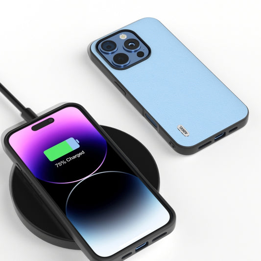 For iPhone 16 Pro ABEEL Genuine Leather Wave Black Edge Phone Case(Blue) by buy2fix