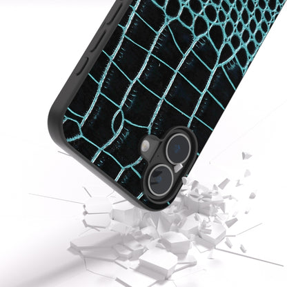 For iPhone 16 ABEEL Genuine Leather Crocodile Pattern Black Edge Phone Case(Blue) by buy2fix