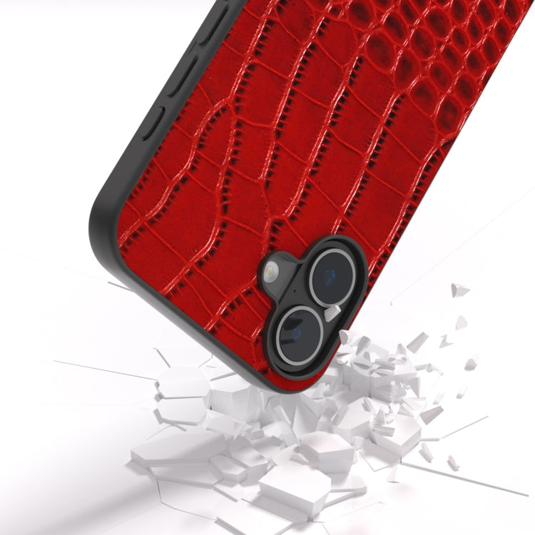 For iPhone 16 ABEEL Genuine Leather Crocodile Pattern Black Edge Phone Case(Red) by buy2fix