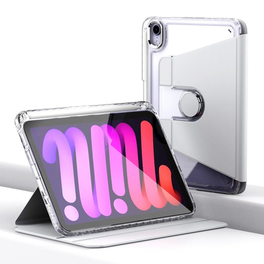 For iPad mini 6 / mini 2024 Clear 360 Rotation Stand Smart Leather Tablet Case(White) - iPad mini 6 Cases by buy2fix | Online Shopping UK | buy2fix