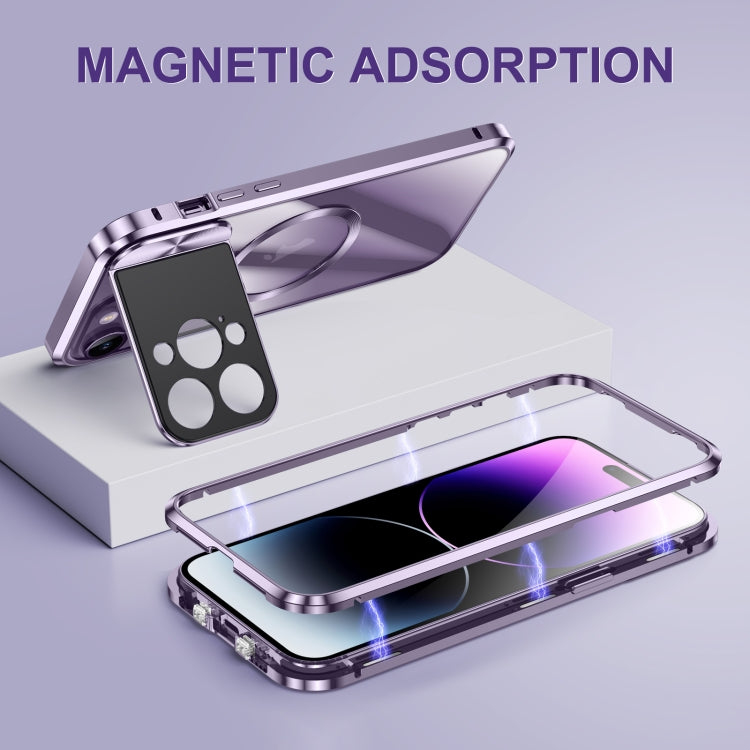 For iPhone 14 Large Window Holder MagSafe Magnetic Metal Phone Case(Purple) by buy2fix