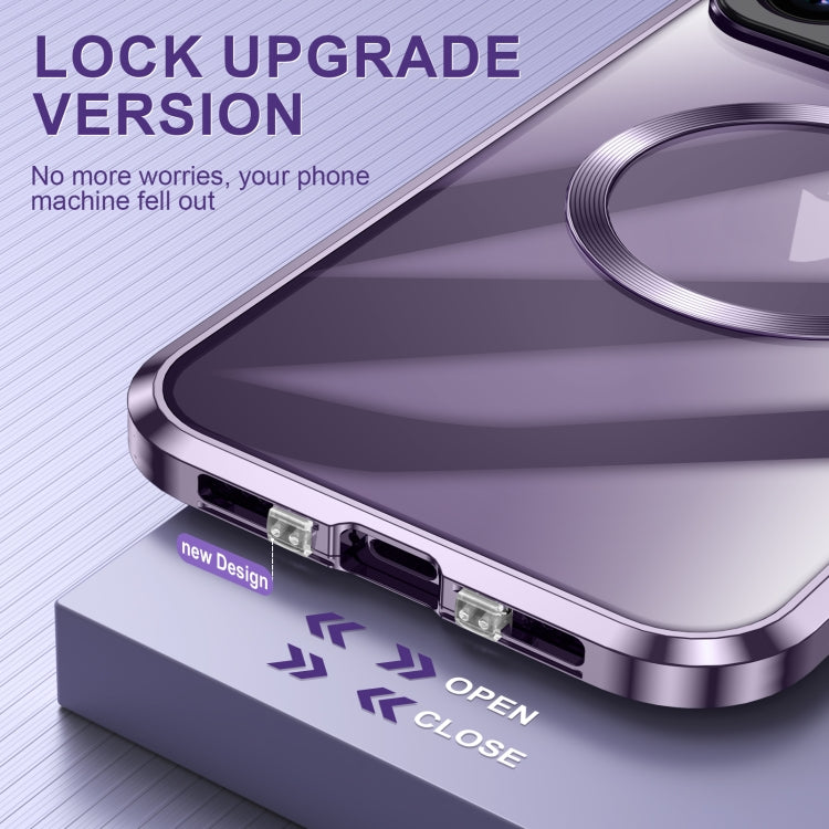 For iPhone 15 Pro Max Large Window Holder MagSafe Magnetic Metal Phone Case(Purple) by buy2fix