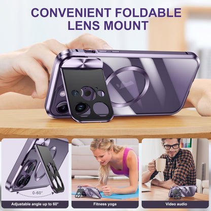For iPhone 13 Pro Large Window Holder MagSafe Magnetic Metal Phone Case(Purple) - iPhone 13 Pro Cases by buy2fix | Online Shopping UK | buy2fix
