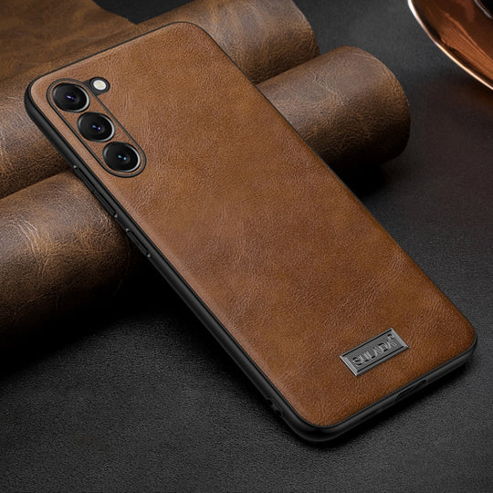 For Samsung Galaxy S25 5G SULADA Shockproof TPU Hybrid Handmade Leather Phone Case(Brown)