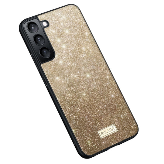 For Samsung Galaxy S25 5G SULADA Glittery TPU Hybrid Handmade Leather Phone Case(Gold)