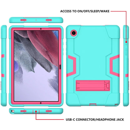 For Samsung Galaxy Tab A8 Contrast Color Robot Silicone Hybrid PC Tablet Case with Holder(Mint Green Rose Red) - Other Galaxy Tab PC by buy2fix | Online Shopping UK | buy2fix