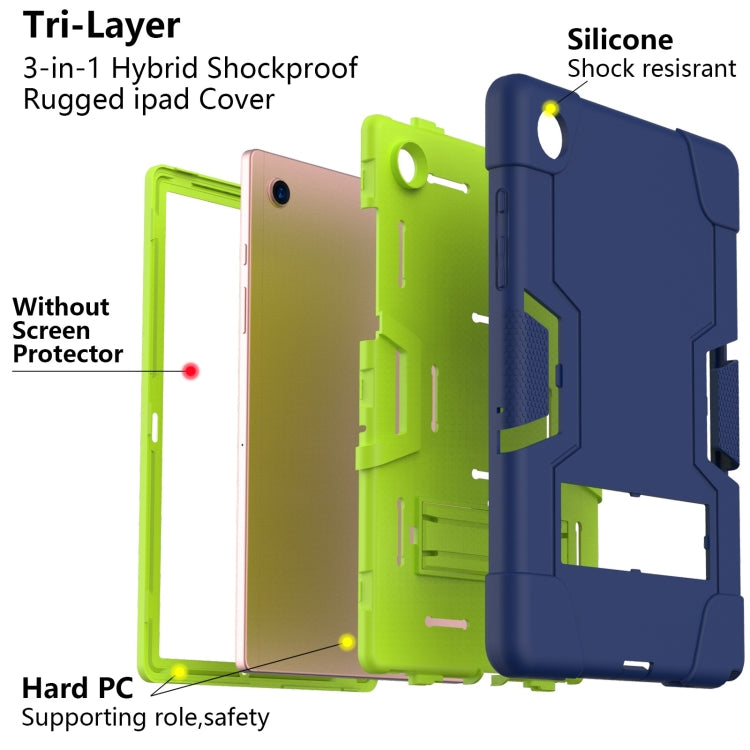 For Samsung Galaxy Tab A8 Contrast Color Robot Silicone Hybrid PC Tablet Case with Holder(Navy Blue Yellow Green) - Other Galaxy Tab PC by buy2fix | Online Shopping UK | buy2fix