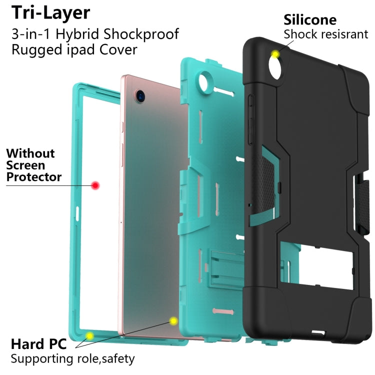 For Samsung Galaxy Tab A8 Contrast Color Robot Silicone Hybrid PC Tablet Case with Holder(Black Mint Green) - Other Galaxy Tab PC by buy2fix | Online Shopping UK | buy2fix