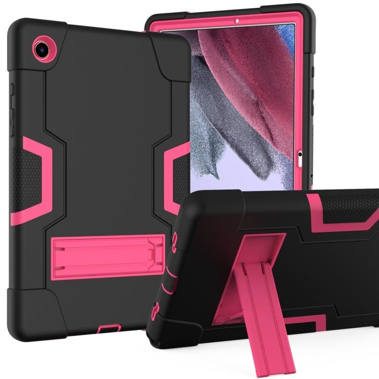 For Samsung Galaxy Tab A8 Contrast Color Robot Silicone Hybrid PC Tablet Case with Holder(Black Rose Red) - Other Galaxy Tab PC by buy2fix | Online Shopping UK | buy2fix