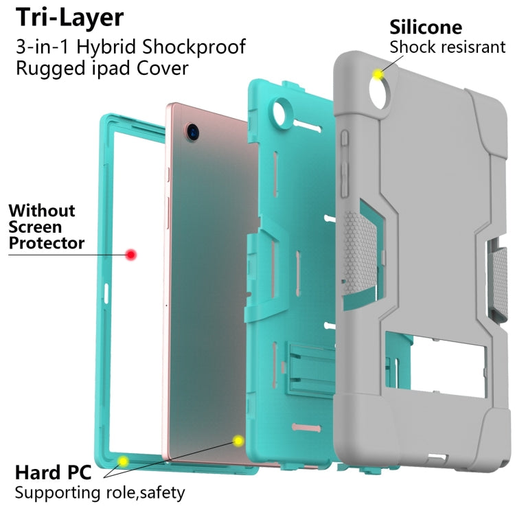 For Samsung Galaxy Tab A8 Contrast Color Robot Silicone Hybrid PC Tablet Case with Holder(Grey Mint Green) - Other Galaxy Tab PC by buy2fix | Online Shopping UK | buy2fix