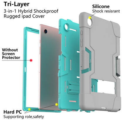 For Samsung Galaxy Tab A8 Contrast Color Robot Silicone Hybrid PC Tablet Case with Holder(Grey Mint Green) - Other Galaxy Tab PC by buy2fix | Online Shopping UK | buy2fix