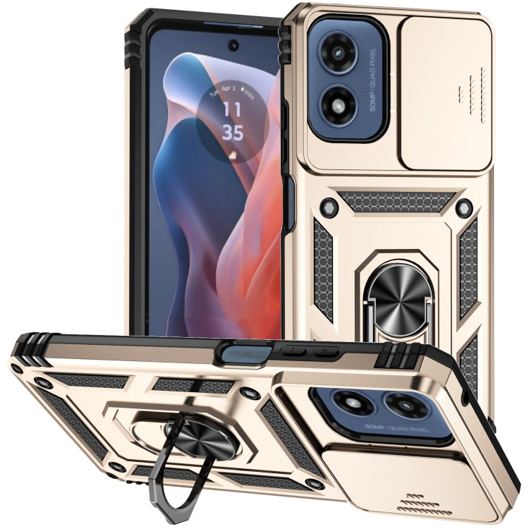 For Motorola Moto G Play 5G 2024 Sliding Camshield Holder Phone Case(Gold) by buy2fix
