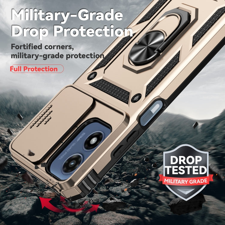 For Motorola Moto G Play 5G 2024 Sliding Camshield Holder Phone Case(Gold) by buy2fix