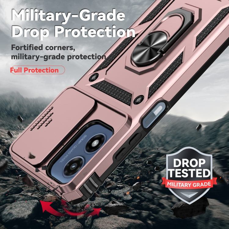 For Motorola Moto G Play 5G 2024 Sliding Camshield Holder Phone Case(Rose Gold) by buy2fix