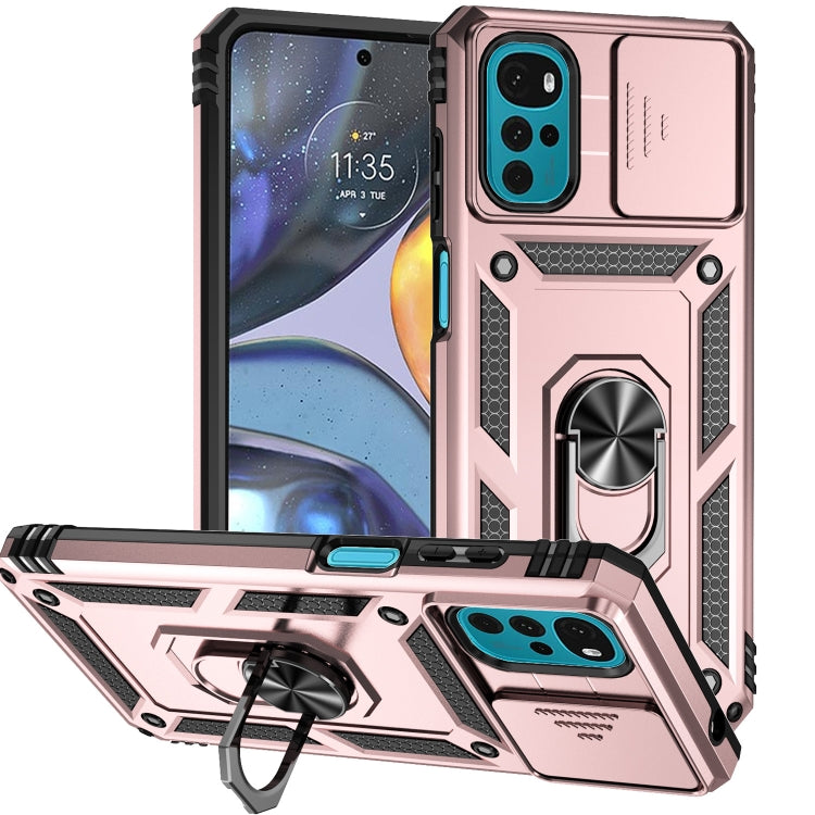 For Motorola Moto G22 5G / Moto G Play 2024 Sliding Camshield Holder Phone Case(Rose Gold) by buy2fix