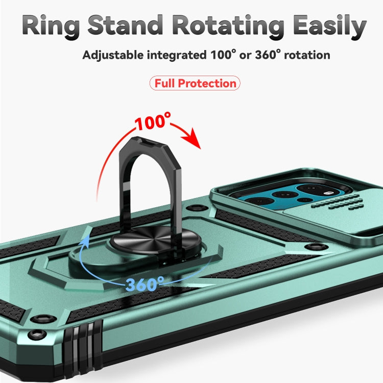 For Motorola Moto G22 5G / Moto G Play 2024 Sliding Camshield Holder Phone Case(Dark Green) by buy2fix