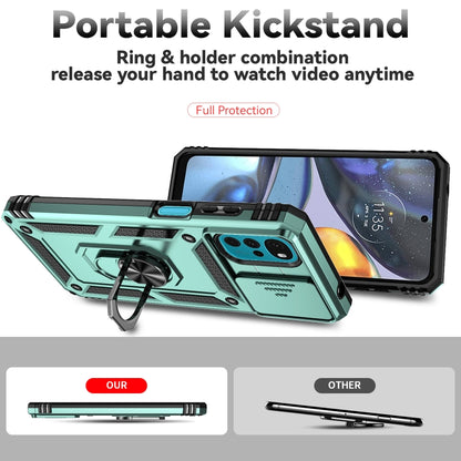 For Motorola Moto G22 5G / Moto G Play 2024 Sliding Camshield Holder Phone Case(Dark Green) by buy2fix